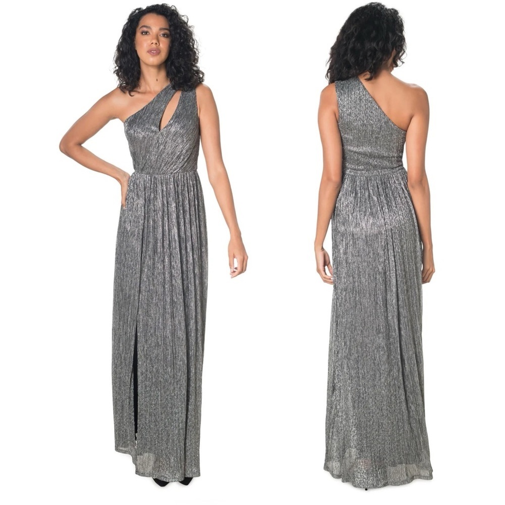 Dress the Population Silver Sequin One-Shoulder Gown
